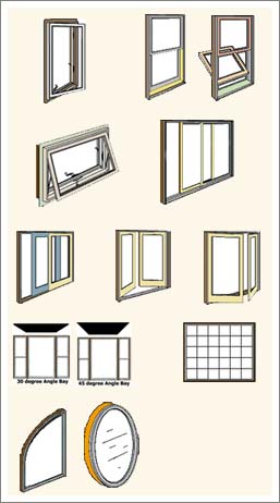 3D image showing the window styles  available at Howe Lumber Co Inc in East Brookfield, MA