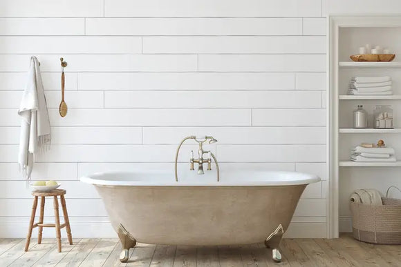 Farmhouse bathroom with shiplap wall in East Brookfield, MA