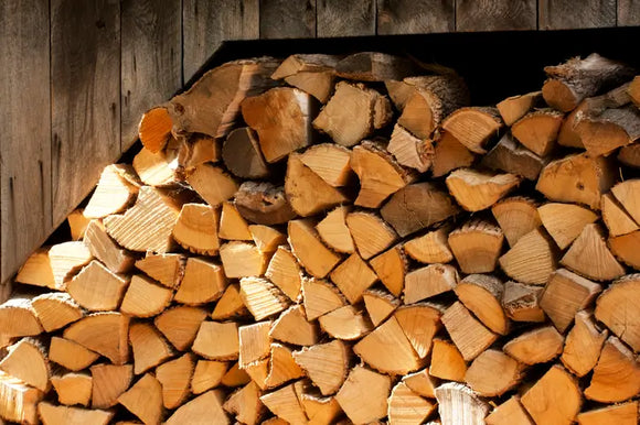 Firewood stacked in a shed in East Brookfield, MA